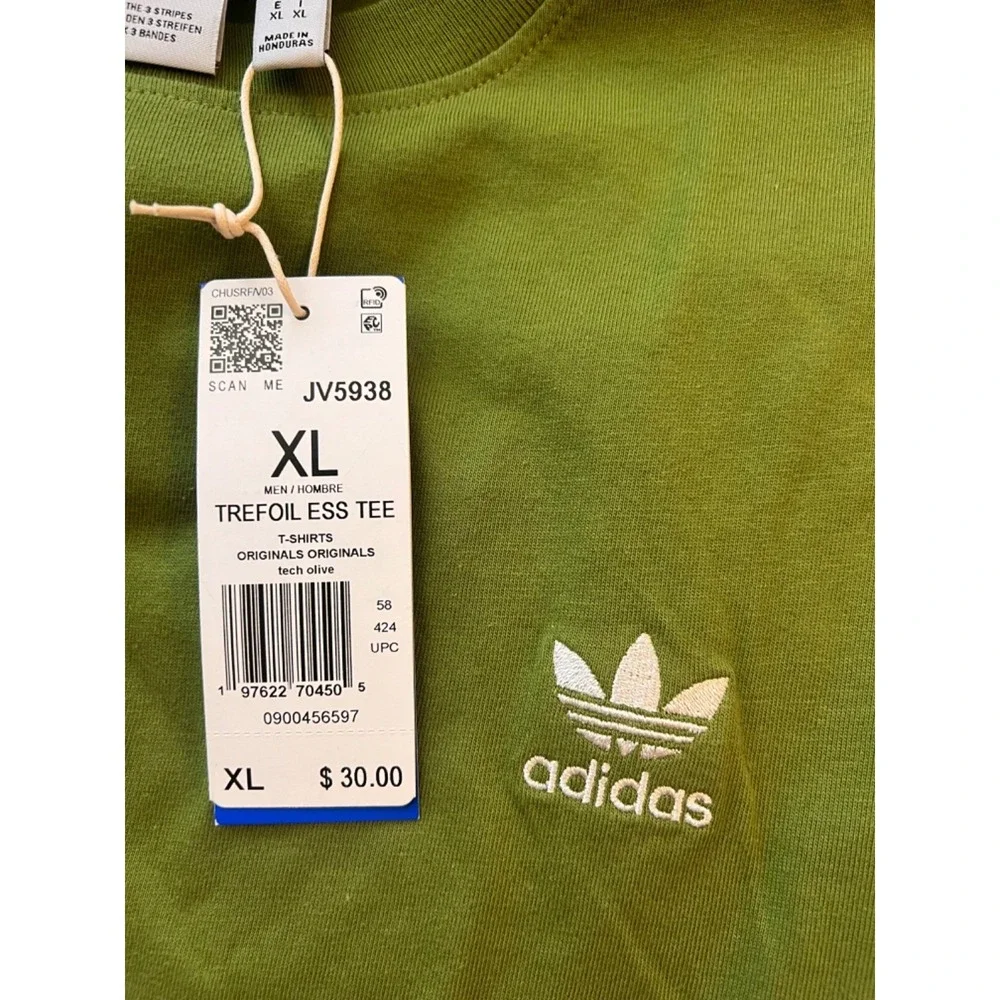 Mens XL ADIDAS ORIGINALS logo ESSENTIALS TREFOIL‎ T TEE SHIRT Olive GREEN JV5938